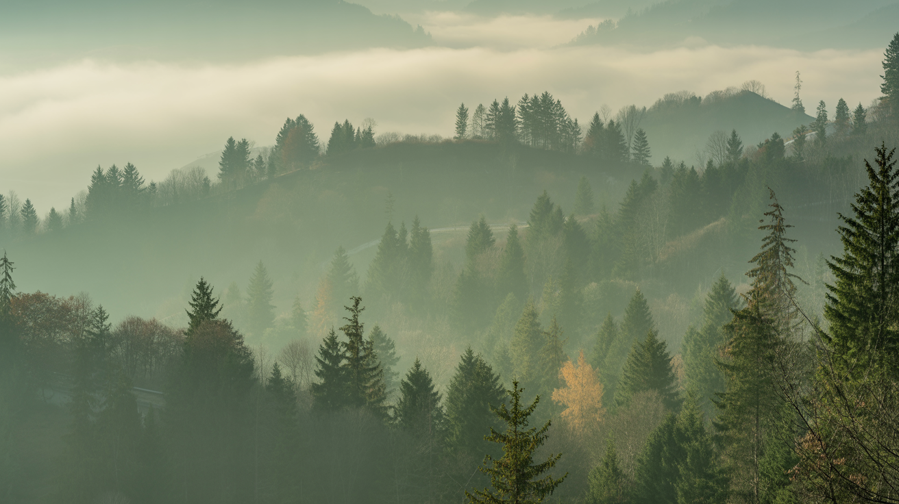 Misty mountain forest landscape