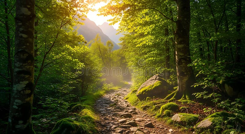 Sunlit forest trail representing a health journey